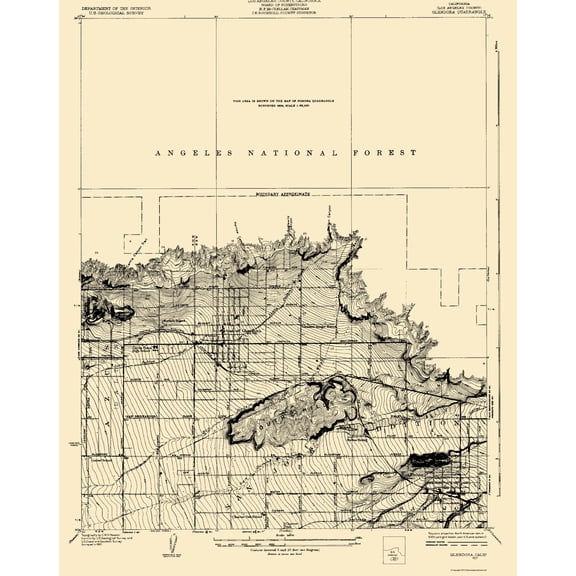 Topographical Map - Glendora California Quad - USGS 1927 - 23 x 28.91 - Vintage Wall Art