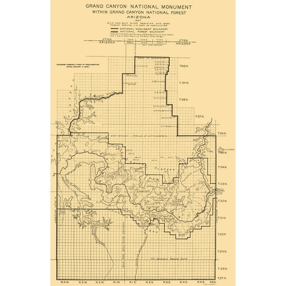 Topographical Map - Grand Canyon National Monument Arizona Sheet - USGS 1907 - Vintage Wall Art