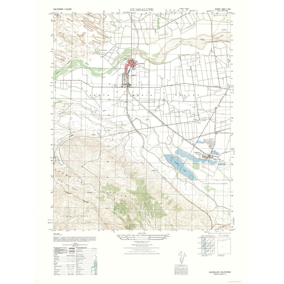 Topographical Map - Guadalupe Sheet - US Army 1947 - Vintage Wall Art