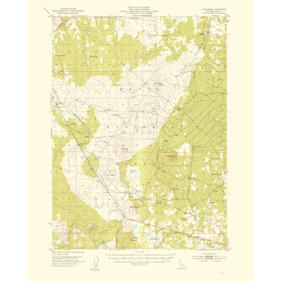 Topographical Map - Hackamore California Quad - USGS 1954 - 23 x 28.54 - Vintage Wall Art