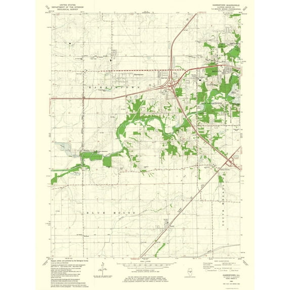 Topographical Map - Harristown Illinois Quad - USGS 1982 - Vintage Wall Art
