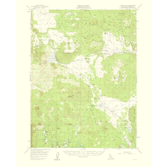 Topographical Map - Harvey Mountain California Quad - USGS 1961 - 23 x 28.37 - Vintage Wall Art