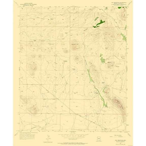 Topographical Map - Hay Mountain Arizona Quad - USGS 1957 - 23 x 27.98 - Vintage Wall Art