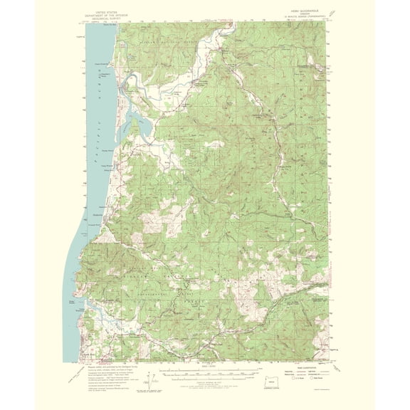 Topographical Map - Hebo Oregon Quad - USGS 1965 - 23 x 27.67 - Vintage Wall Art