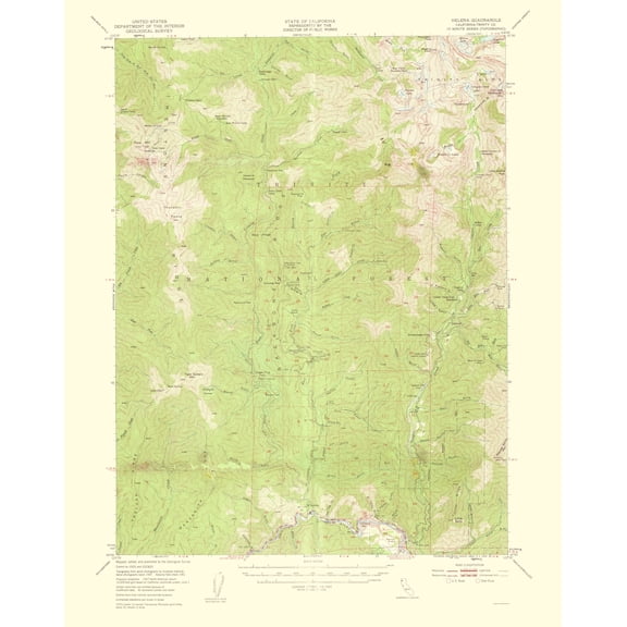 Topographical Map - Helena California Quad - USGS 1959 - Vintage Wall Art