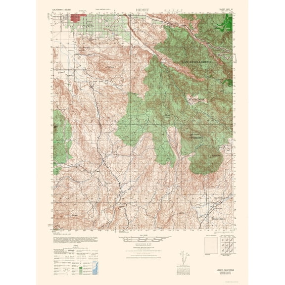 Topographical Map - Hemet Sheet - US Army 1942 - 23 x 30.85 - Vintage Wall Art