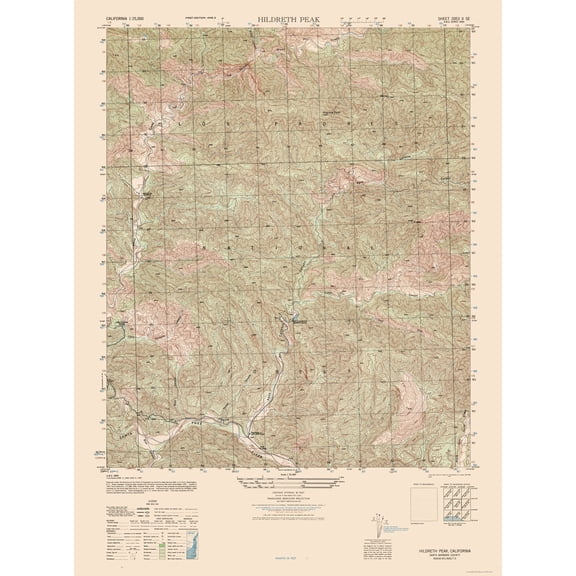 Topographical Map - Hildreth Peak Sheet - US Army 1942 - Vintage Wall Art