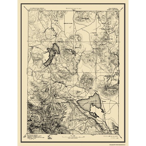 Topographical Map - Honey Lake California Sheet - USGS 1893 - Vintage Wall Art