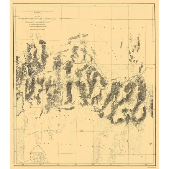 Topographical Map - Humboldt Range Mud Lakes Nevada - Davis 1855 - Vintage Wall Art