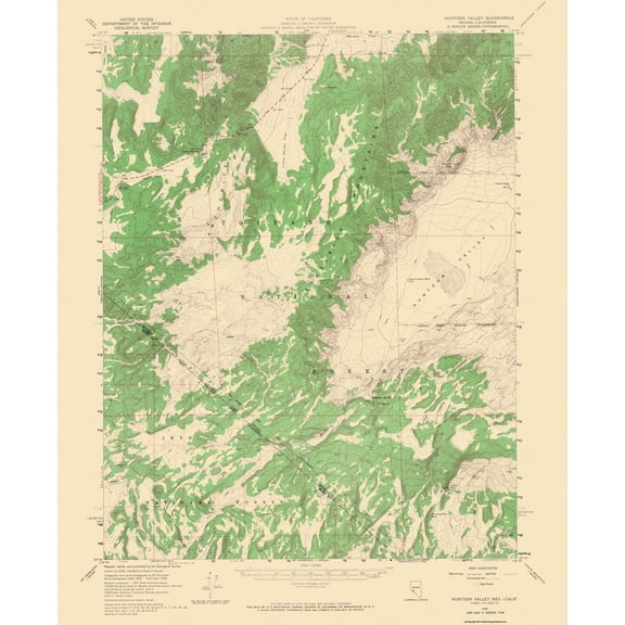Topographical Map - Huntoon Valley Nevada California Quad - USGS 1958 - 23 x 28.13 - Vintage Wall Art