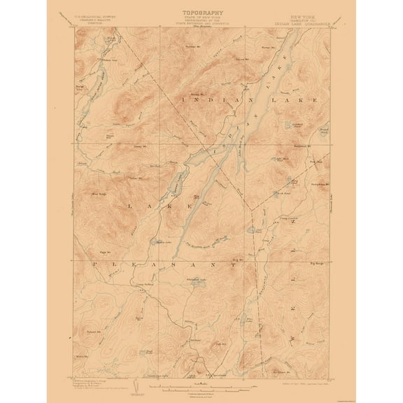 Topographical Map - Indian Lake New York Quad - USGS 1902 - 23 x 29.96 - Vintage Wall Art