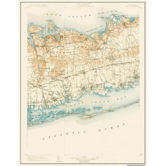 Topographical Map - Islip New York Quad - USGS 1904 - 23 x 29.61 - Vintage Wall Art