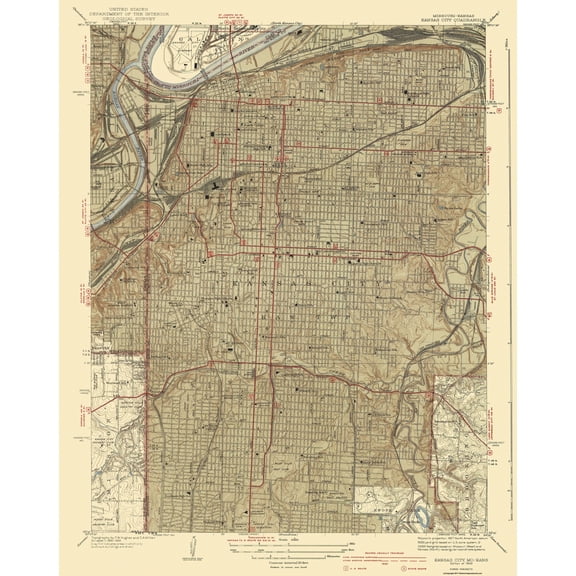 Topographical Map - Kansas City Missouri Kansas Quad - USGS 1940 - Vintage Wall Art