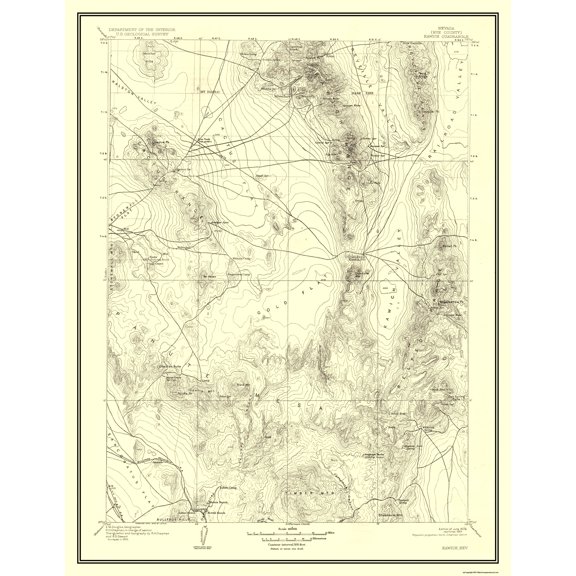 Topographical Map - Kawich Nevada Quad - USGS 1908 - 23 x 29.65 - Vintage Wall Art
