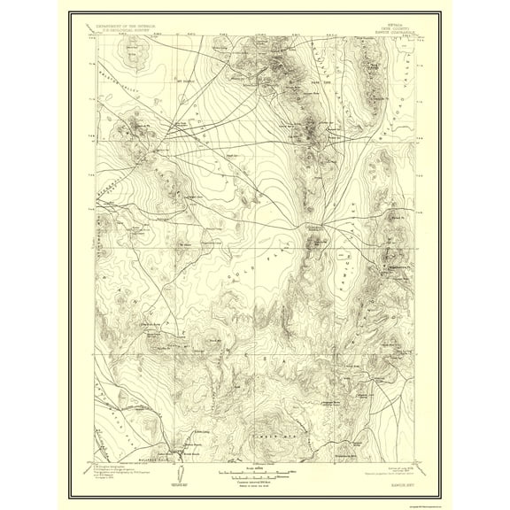 Topographical Map - Kawich Nevada Quad - USGS 1908 - Vintage Wall Art