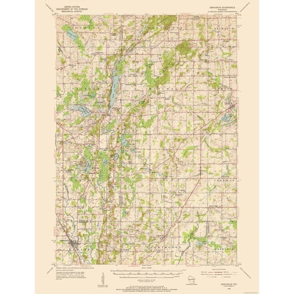 Topographical Map - Kewaskum Wisconsin Quad - USGS 1955 - Vintage Wall Art