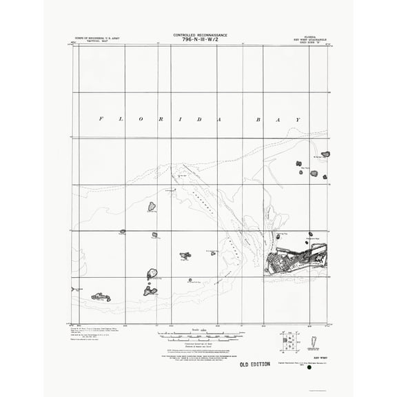 Topographical Map - Key West Florida Quad - USGS 1921 - Vintage Wall Art