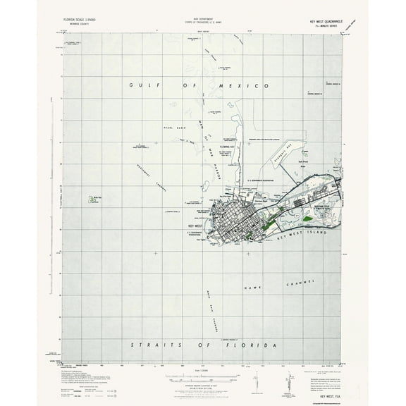 Topographical Map - Key West Florida Quad - USGS 1943 - 23 x 28.11 - Vintage Wall Art