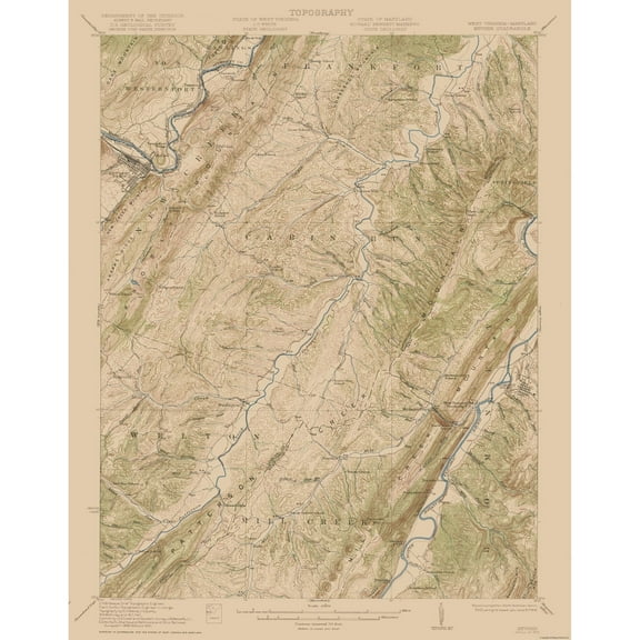Topographical Map - Keyser West Virginia Maryland Quad - USGS 1920 - 23 x 29.29 - Vintage Wall Art