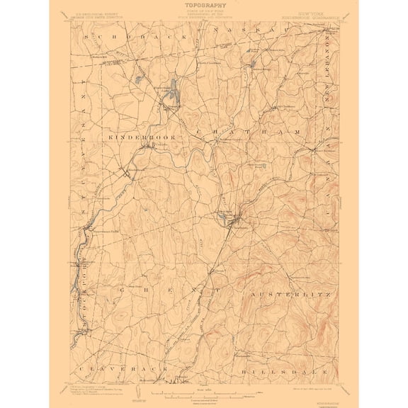 Topographical Map - Kinderhook New York Quad - USGS 1903 - Vintage Wall Art