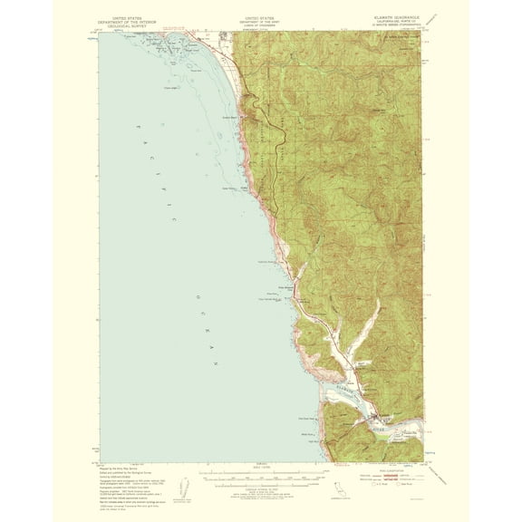 Topographical Map - Klamath California Quad - USGS 1957 - 23 x 28.79 - Vintage Wall Art