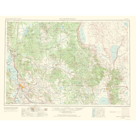 Topographical Map - Klamath Falls Oregon California Quad - USGS 1968 - 23 x 29.88 - Vintage Wall Art