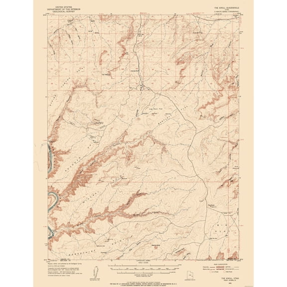 Topographical Map - Knoll Utah Quad - USGS 1954 - Vintage Wall Art