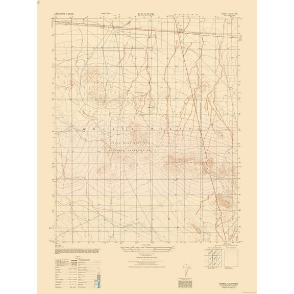 Topographical Map - Kramer Sheet - US Army 1947 - 23 x 30.63 - Vintage Wall Art