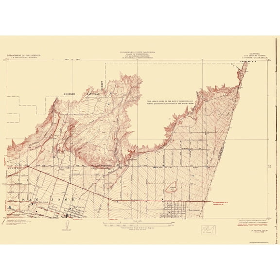 Topographical Map - La Vern California Quad - USGS 1928 - Vintage Wall Art