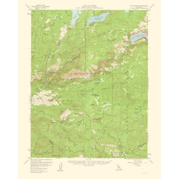 Topographical Map - Lake Elseanor California Quad - USGS 1950 - 23 x 28.73 - Vintage Wall Art