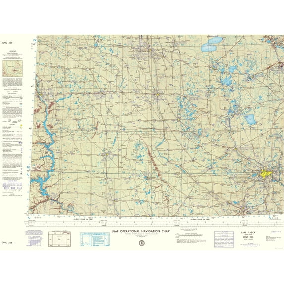 Topographical Map - Lake Itasca North Dakota South Dakota Sheet - USAF 1961 - 23 x 30 - Vintage Wall Art