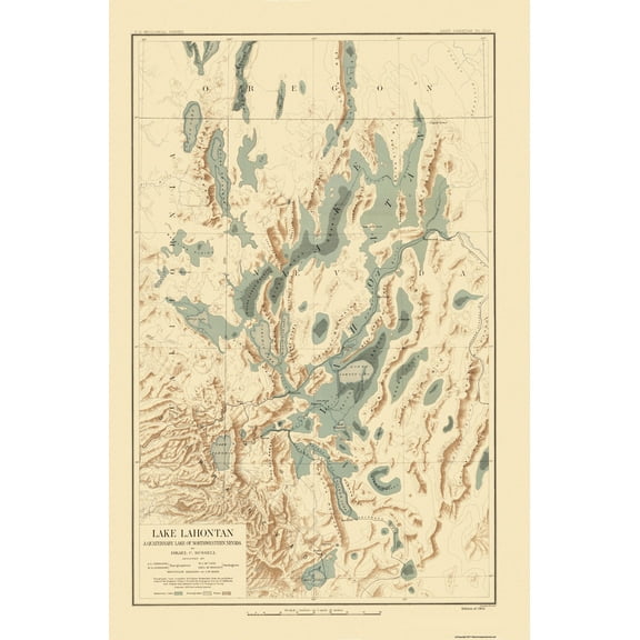 Topographical Map - Lake Lahontan Nevada California - Bien 1892 - 23 x 34.94 - Vintage Wall Art