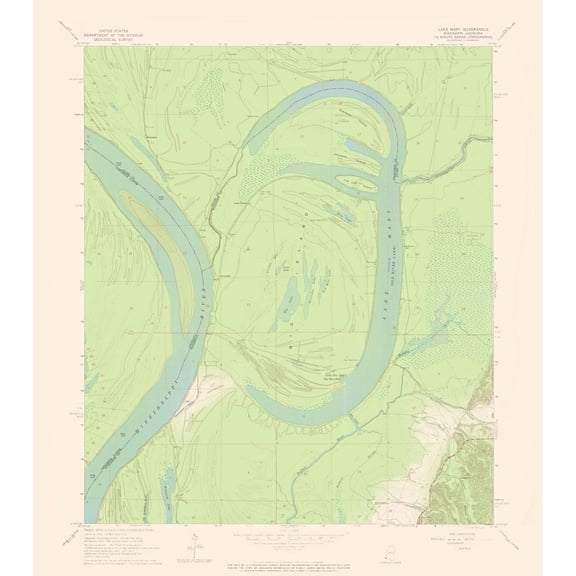 Topographical Map - Lake Mary Mississsippi Quad - USGS 1965 - Vintage Wall Art