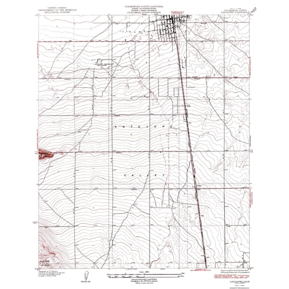 Topographical Map - Lancaster California Quad - USGS 1933 - Vintage Wall Art