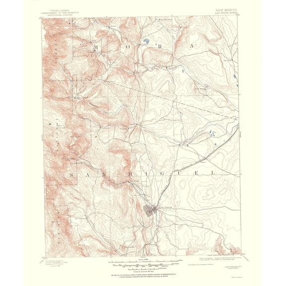 Topographical Map - Las Vegas New Mexico Sheet - USGS 1953 - 23 x 27.61 - Vintage Wall Art