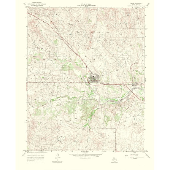 Topographical Map - Lefors Texas Quad - USGS 1969 - Vintage Wall Art