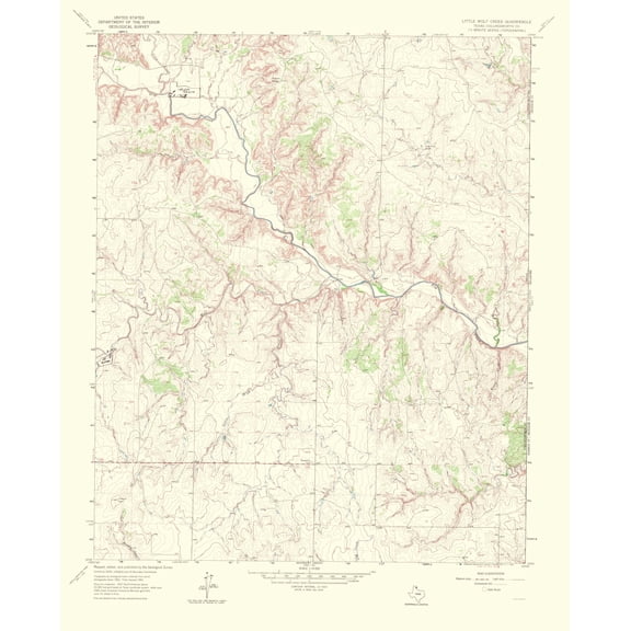 Topographical Map - Little Wolf Creek Texas Quad - USGS 1967 - Vintage Wall Art