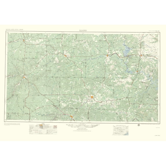 Topographical Map - Llano Texas Quad - USGS 1954 - 23 x 32.77 - Vintage Wall Art