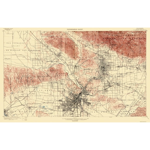 Topographical Map - Los Angeles California Quad - USGS 1900 - Vintage Wall Art