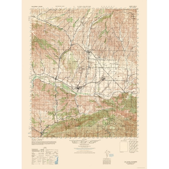 Topographical Map - Los Olivos Sheet - US Army 1942 - 23 x 31.01 - Vintage Wall Art