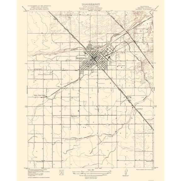 Topographical Map - Madera California Quad - USGS 1922 - 23 x 28.16 - Vintage Wall Art