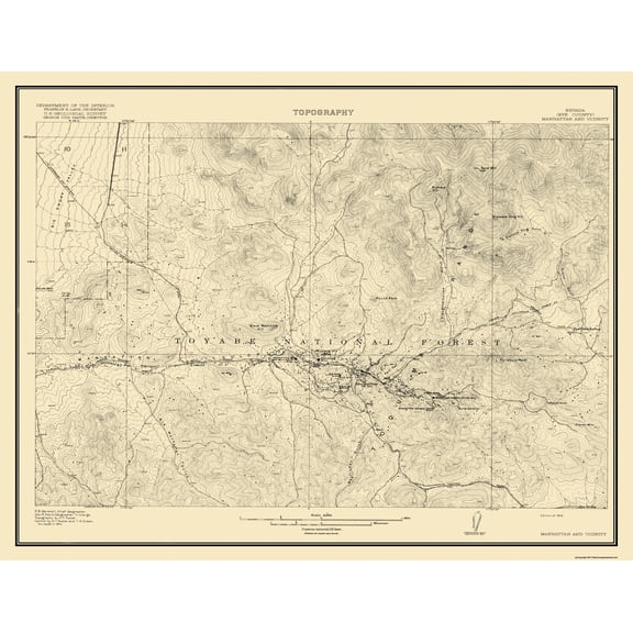 Topographical Map - Manhattan Vicinity Nevada - USGS 1916 - 29.77 x 23 - Vintage Wall Art