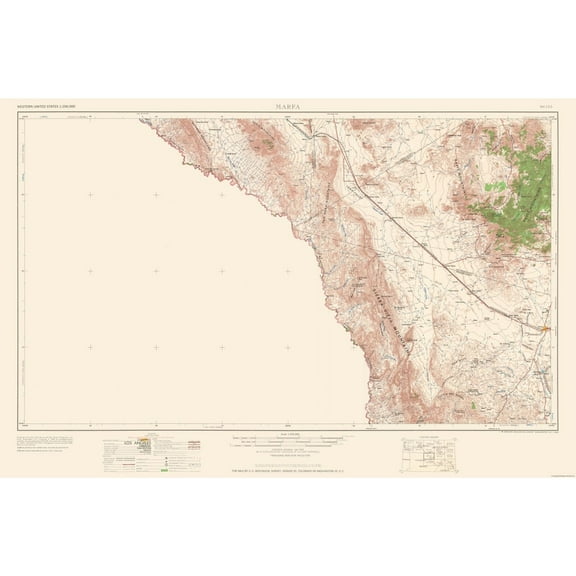 Topographical Map - Marfa Texas Quad - USGS 1959 - 34.94 x 23 - Vintage Wall Art