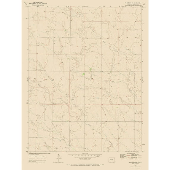 Topographical Map - Matheson Southeast Colorado Quad - USGS 1970 - Vintage Wall Art