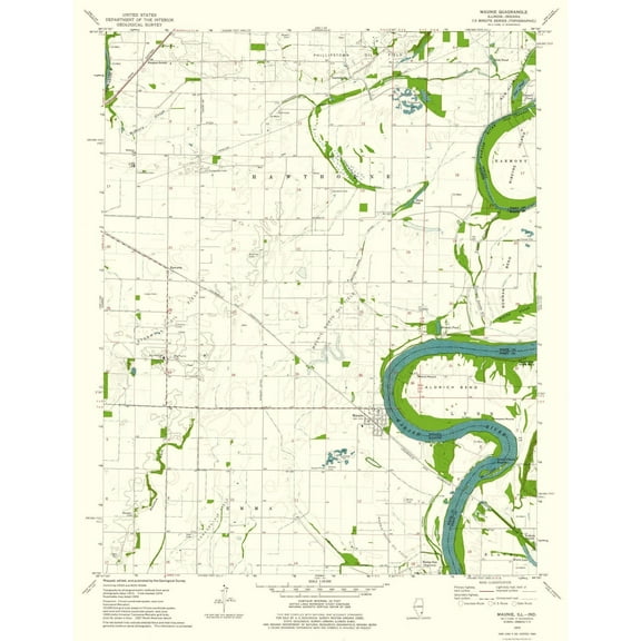 Topographical Map - Maunie Illinois Quad - USGS 1974 - 23 x 29.78 - Vintage Wall Art
