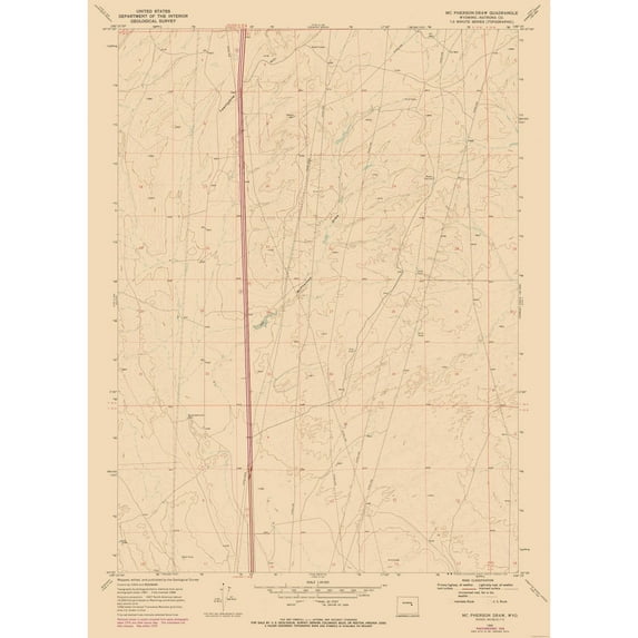 Topographical Map - Mc Pherson Draw Wyoming Quad - USGS 1968 - 23 x 31.73 - Vintage Wall Art