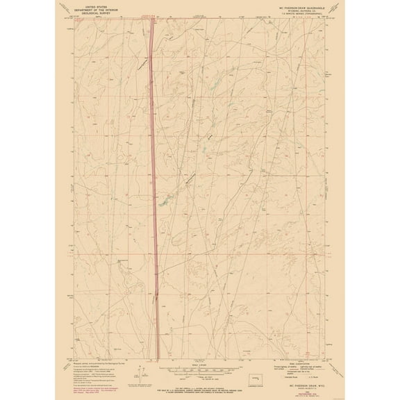 Topographical Map - Mc Pherson Draw Wyoming Quad - USGS 1968 - Vintage Wall Art