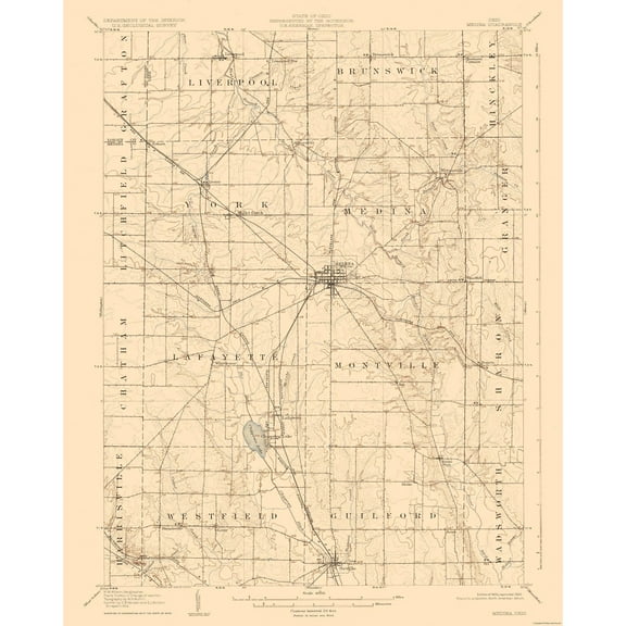 Topographical Map - Medina Ohio Quad - USGS 1906 - 23 x 28.82 - Vintage Wall Art