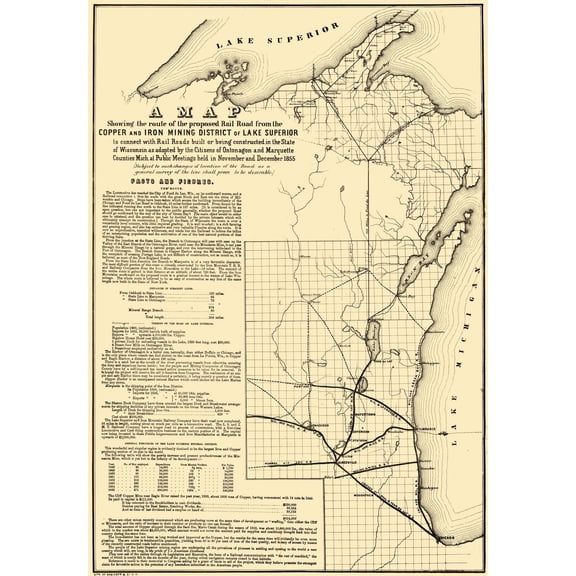 Topographical Map - Michigan Wisconsin - Endicott 1855 - Vintage Wall Art