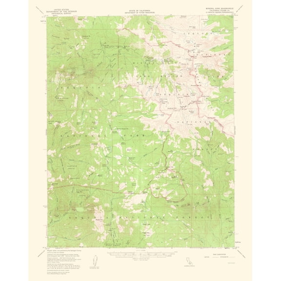 Topographical Map - Mineral King California Quad - USGS 1963 - 23 x 28.84 - Vintage Wall Art